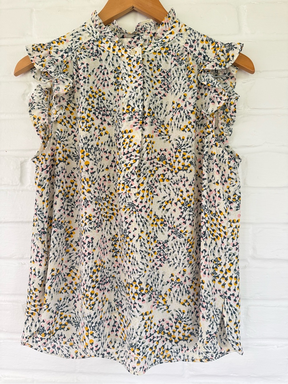 LOFT Floral Ruffle Mock-Neck Camisole in Ivoryzz xx, Pink & Yellow